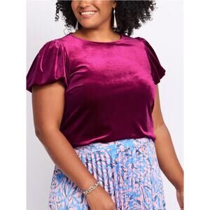 Les Serein Dylan Velvet Puff Sleeve Top Size 1X
